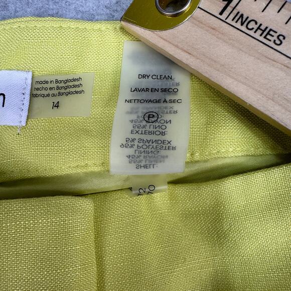 Calvin Klein Pants Linen Blend WMNS 14 Lime Yellow Lined Straight Leg High Rise - Picture 14 of 16